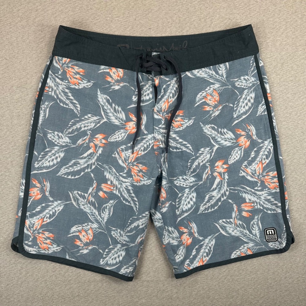 TravisMathew Board Shorts Mens 32 Blue Orange Tropical Bird of Paradise AOP